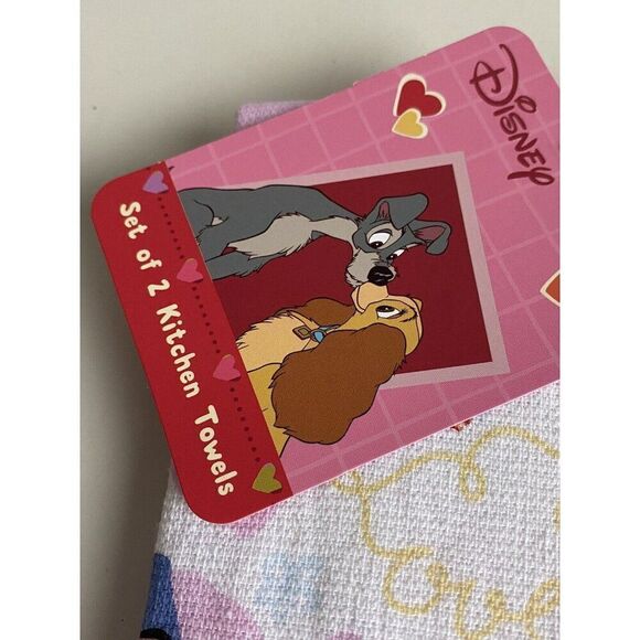 2 Pack Disney Lady And The Tramp Kitchen Towels Hearts Valentines Day NEW - Picture 2 of 13
